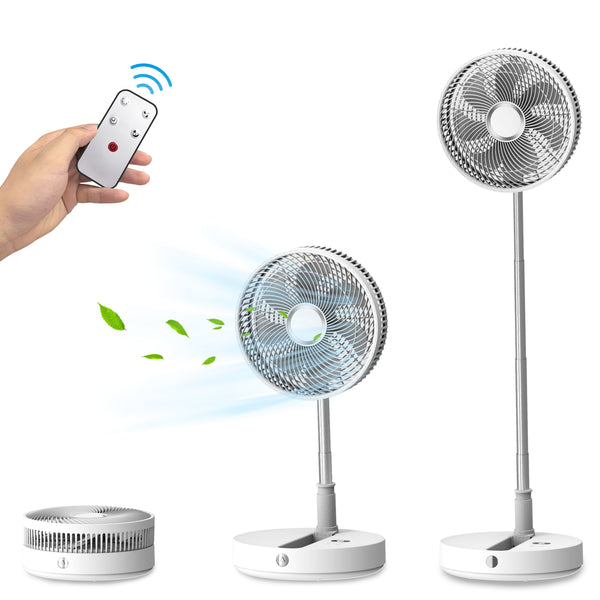 12” Foldable Fan with Remote Control,Rechargeable (White)--CO-P30W