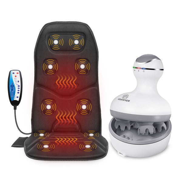 Comfier Vibration Back Massage Cushion with Heat + Comfier Cordless Hair Scalp Massager