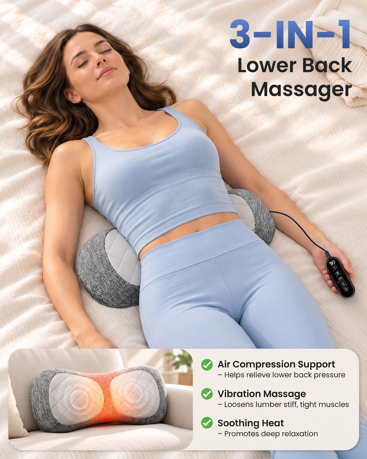 Cordless 3-in-1 Lumbar Support Pillow with Remote Control