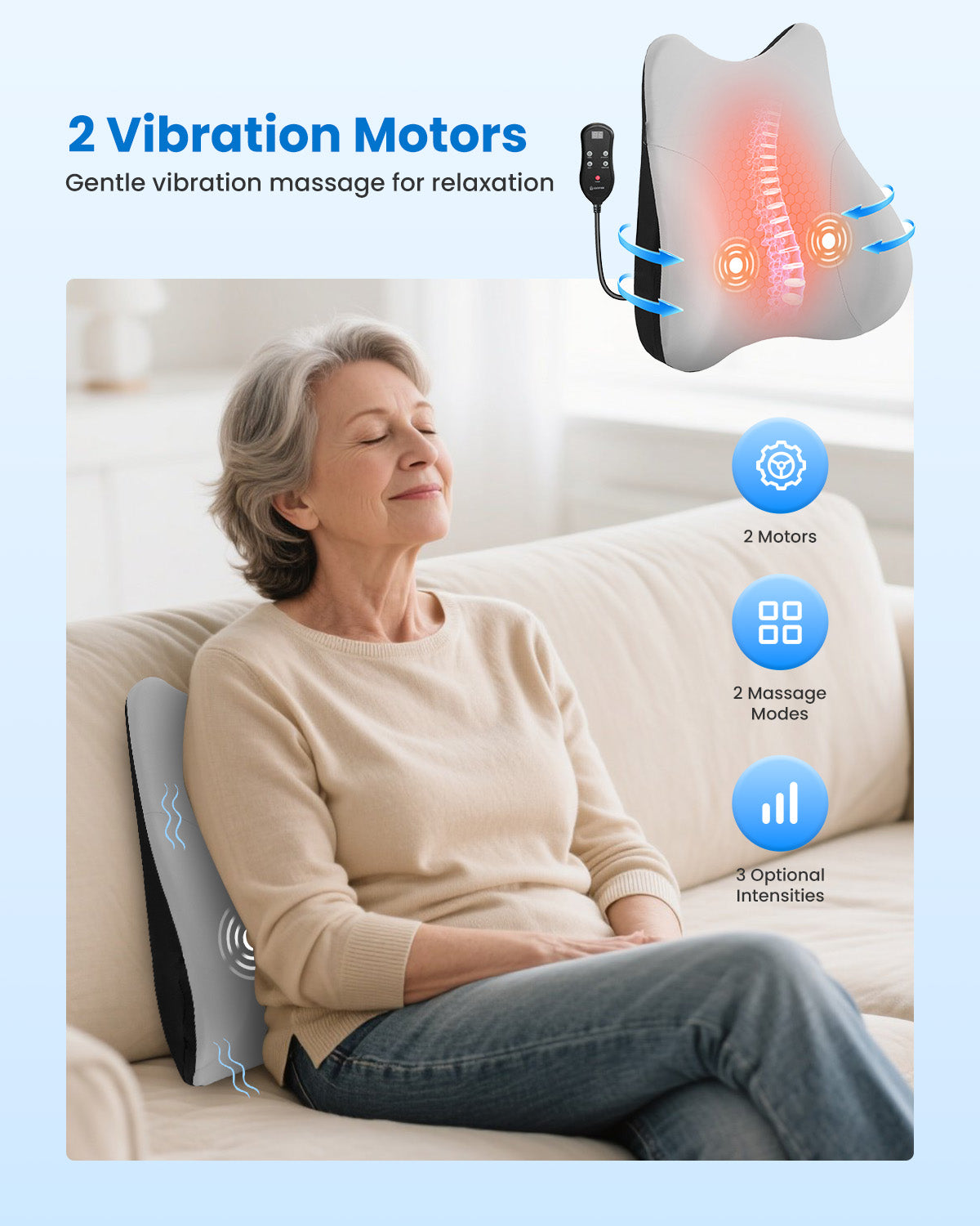 Lumbar Support Pillow for Office Chair, Vibration Massage Back Support - 1428