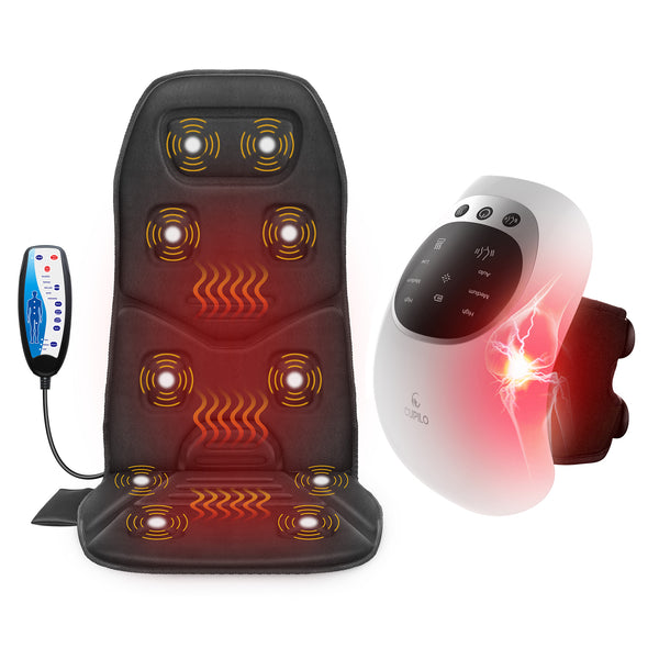 Comfier Vibration Back Massage Cushion with Heat,Massage Pad for Home or Office Chair + COMFIER Cordless Knee Massager with Heat and Red Light Therapy