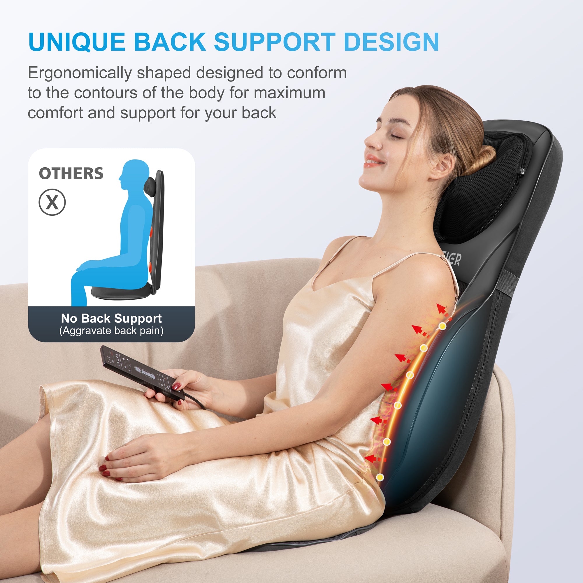 Leather Material Shiatsu Back Massager with Heat - 2113P