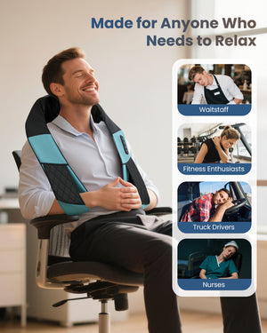 Waitstaff to truck drivers love this shiatsu neck and back massager with heat; a portable massage pad for chair relief on the go