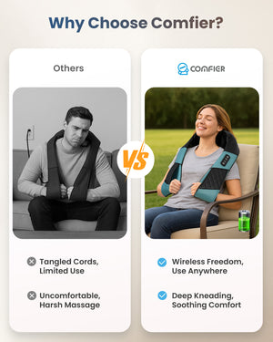 Choose Comfier cordless massage chair pad: wireless shiatsu neck and back massager with heat vs tangled-cord alternatives