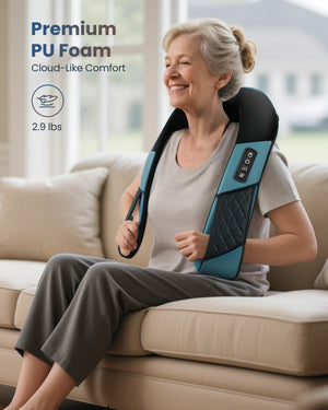 Premium PU foam in Comfier shiatsu neck and back massager with heat delivers cloud-like comfort—only 2.9 lbs massage pad for chair
