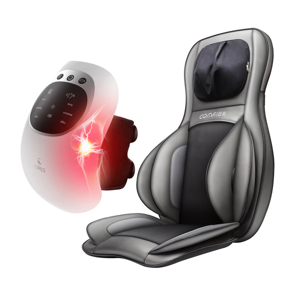 Neck & Back Massager with Air Compress & Shiatsu + COMFIER Cordless Knee Massager with Heat and Red Light Therapy