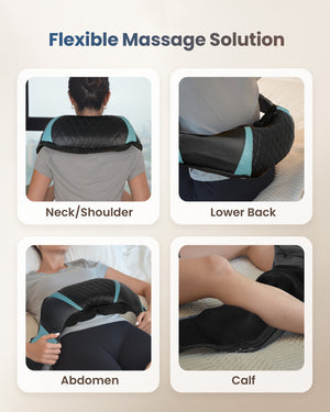 Flexible Comfier massage pad for chair targets neck, lower back, abdomen or calf—cordless shiatsu neck and back massager with heat
