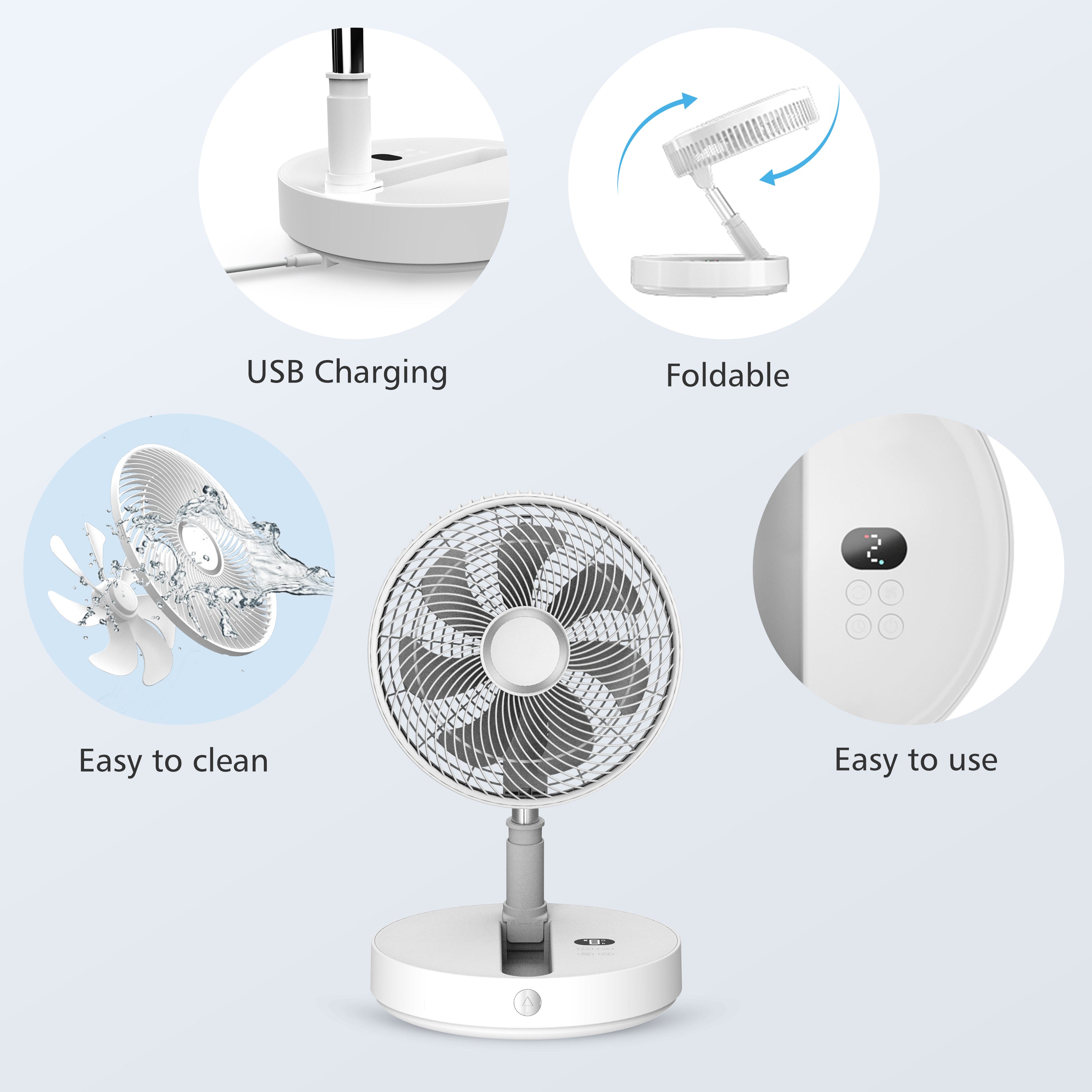 12” Foldable Fan with Remote Control,Rechargeable (White)--CO-P30W