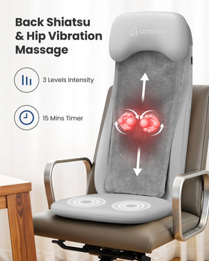 Comfier Back Massager Comfier Shiatsu Back Massager with Heat, Deep Tissue Kneading Chair Massager with Vibration, 2D/3D Shiatu Massage Seat Cushion, Full Back Massage Chair Pad CF-2311