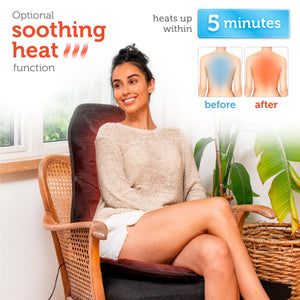 Optional soothing heat function ready in minutes on massage heat cushion