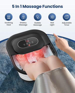 Comfier Bathroom Accessories Comfier Collapsible Foot Spa Bath Massager with Heat, Pedicure Foot Spa with Bubbles, Red Light, Pumice Stone and Shiatsu Massage Rollers, Heated Bath Spa for Relaxation and Stress Relief CF-5415