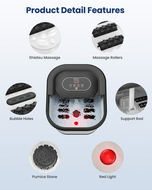 Comfier Bathroom Accessories Comfier Collapsible Foot Spa Bath Massager with Heat, Pedicure Foot Spa with Bubbles, Red Light, Pumice Stone and Shiatsu Massage Rollers, Heated Bath Spa for Relaxation and Stress Relief CF-5415