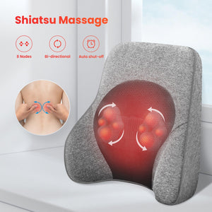 Comfier Comfier Back Lumbar Support Pillow, with 4 Shiatsu Massage Heads & Heating Function, Memory Foam for Office Chair Car Gaming Chair CF-1503S