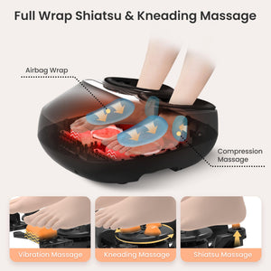 Full-wrap shiatsu & kneading foot massager machine with airbag compression and vibration