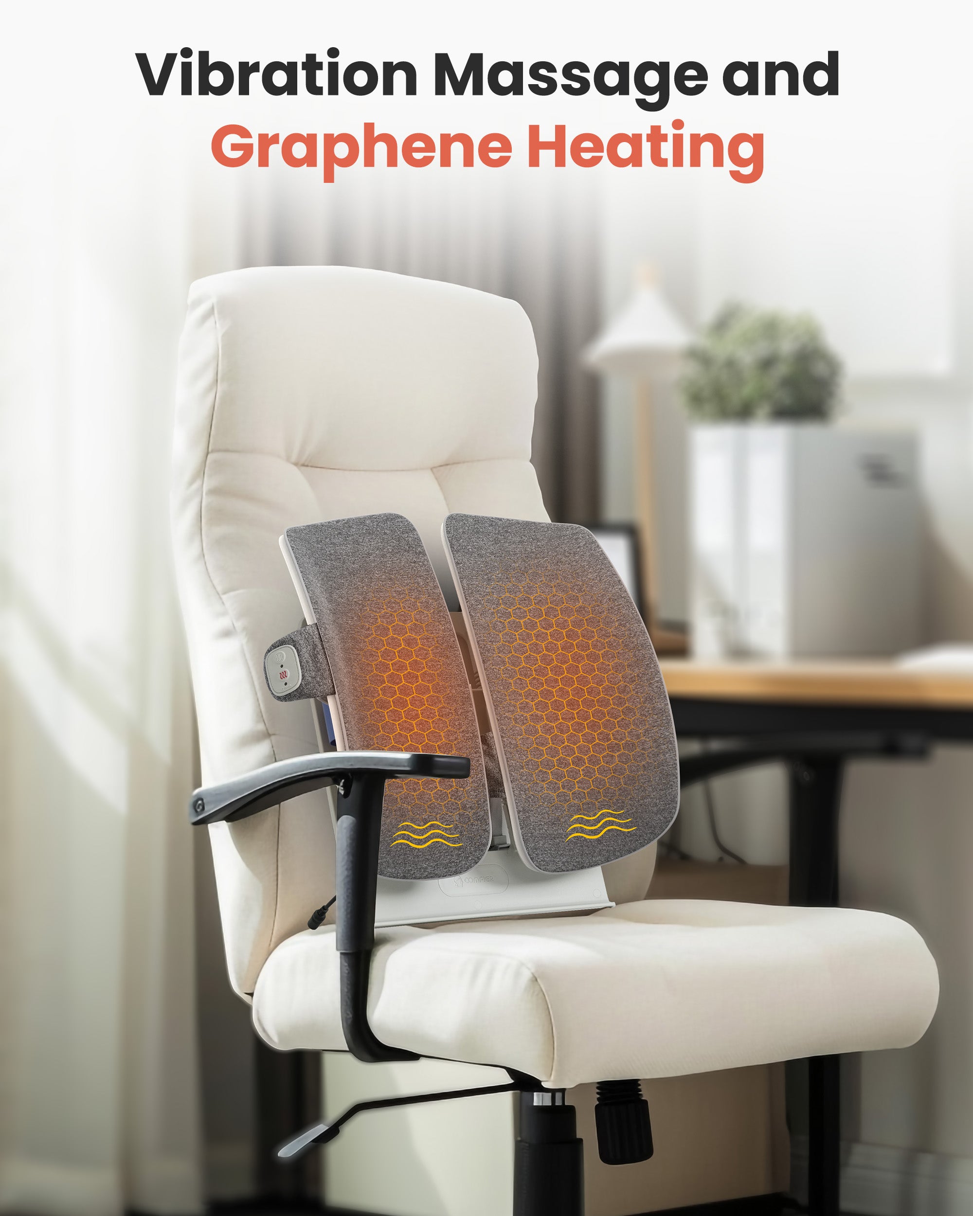 Comfier Lumbar Support & Massager Comfier Heated Lumbar Support Pillow with Vibration Massage, Back Support Cushion for Office Chair, Graphene Heating Chair Back Massager, Adjustable Height Up to 18.1 Inches CF-1313