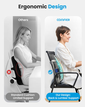 Comfier Lumbar Support & Massager Comfier Heated Lumbar Support Pillow with Vibration Massage, Back Support Cushion for Office Chair, Graphene Heating Chair Back Massager, Adjustable Height Up to 18.1 Inches CF-1313