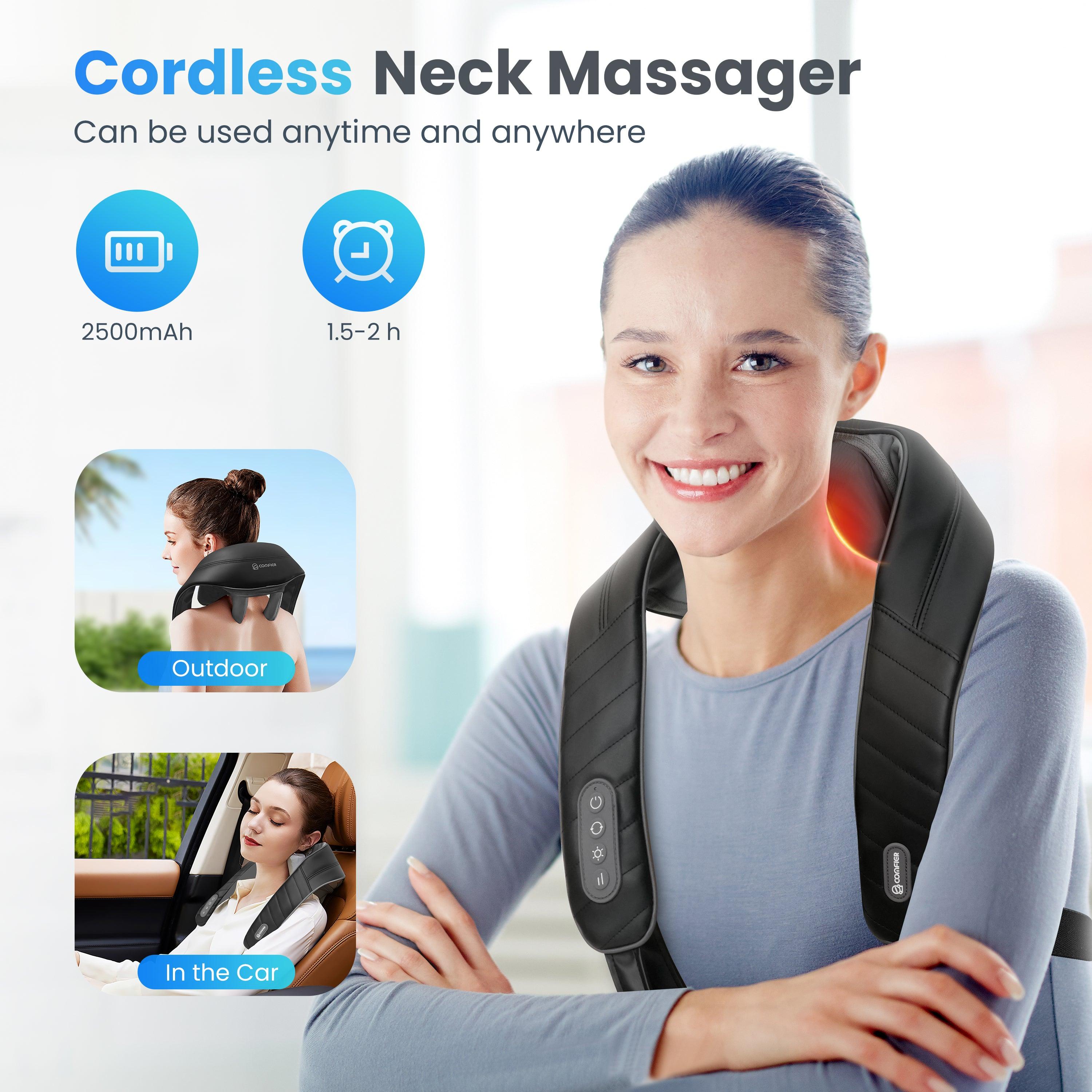 Comfier Neck Massager Comfier Cordless Neck Massager with Heat, Deep Tissue Kneading Massage Pillow for Back Neck and Shoulder, Pain Relief CF-6812