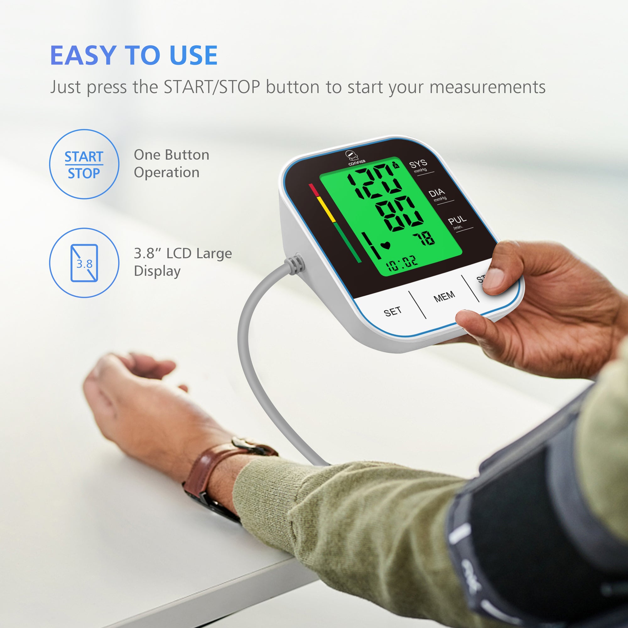 Comfier Arm Blood Pressure Monitor & Blood Pressure Cuff Machine for Home Use (Blue ) - B15BLU
