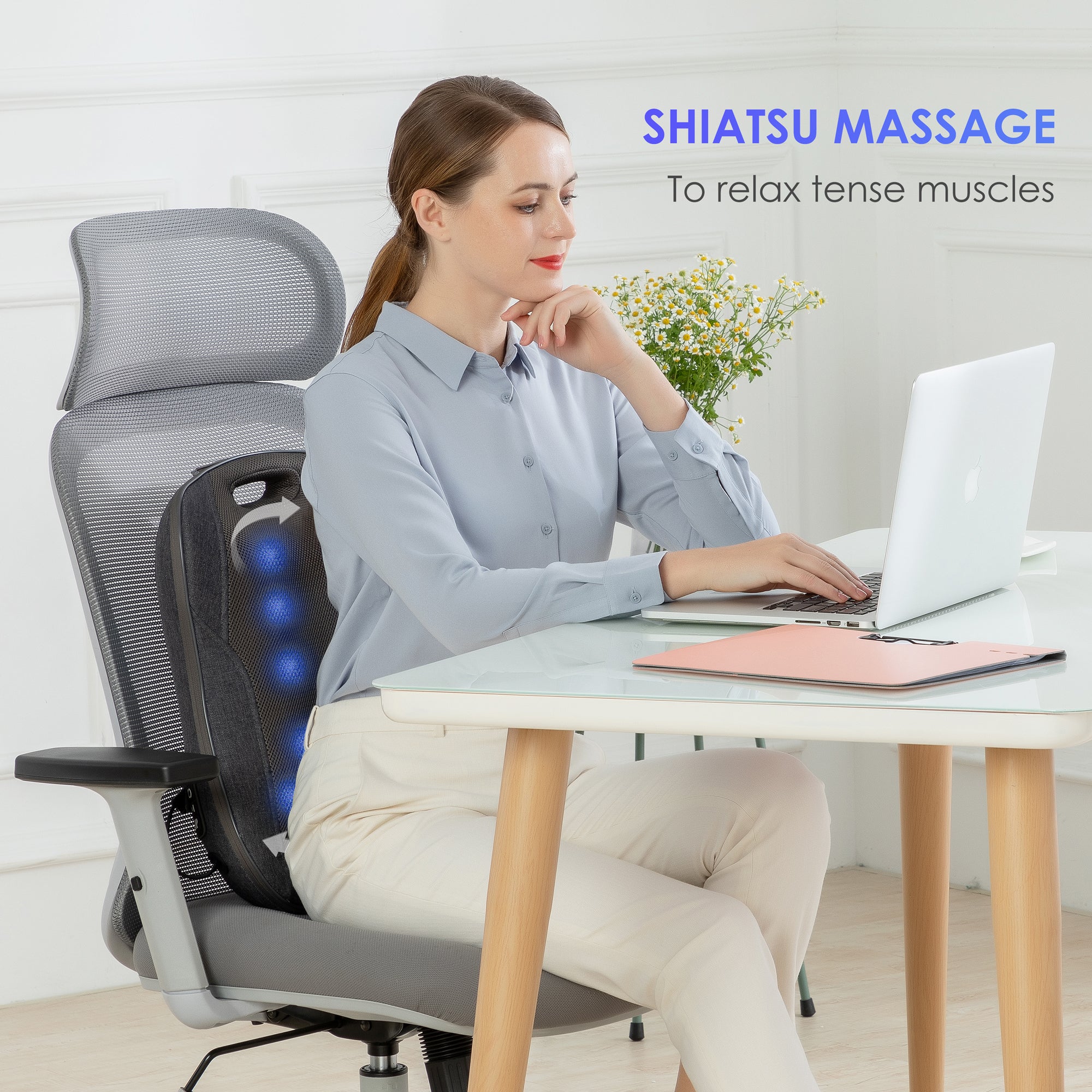 Comfier Cordless Back Massager with Heat - Rechargeable Shiatsu Massage Chair Pad - 1902C