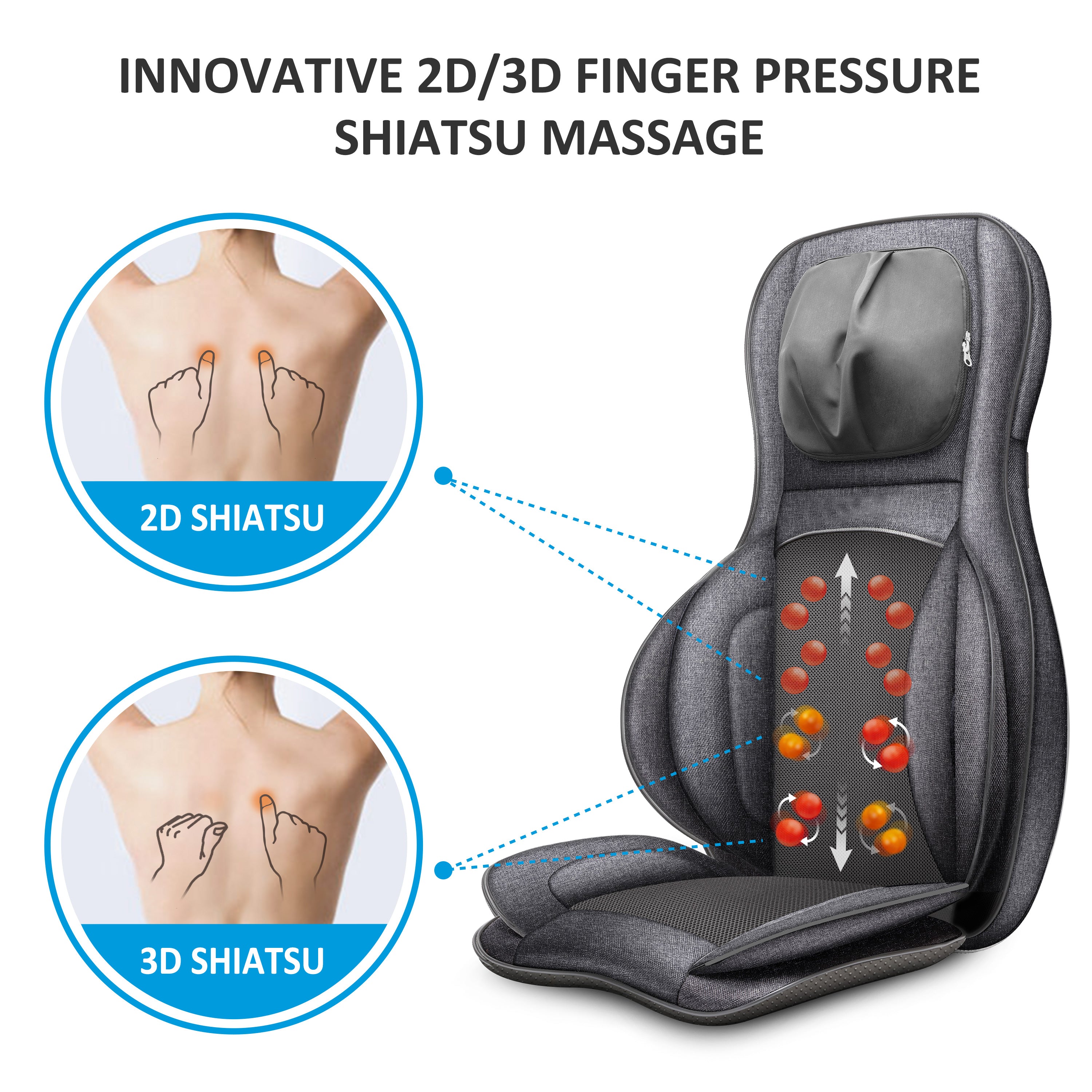 Comfier Shiatsu Neck & Back Massager with Heat, 2D/3D Kneading Massage Chair Full Body - 2309G