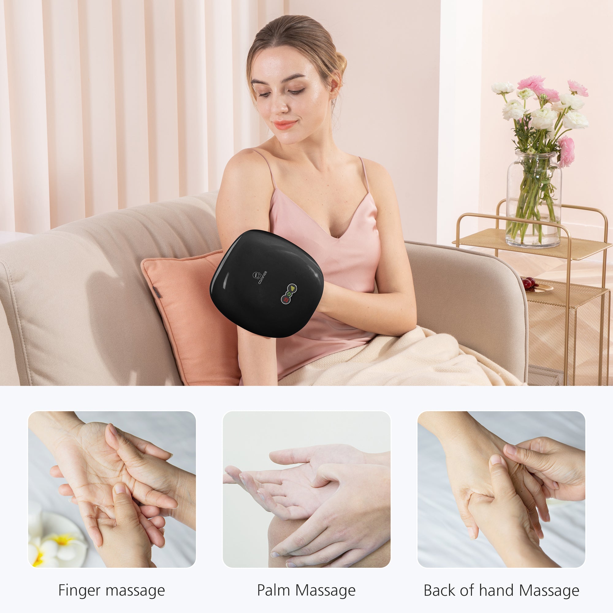 Comfier Rechargeable Hand Massager Machine with Heat for Carpal Tunnel hand pain relief(Black) - 4803B