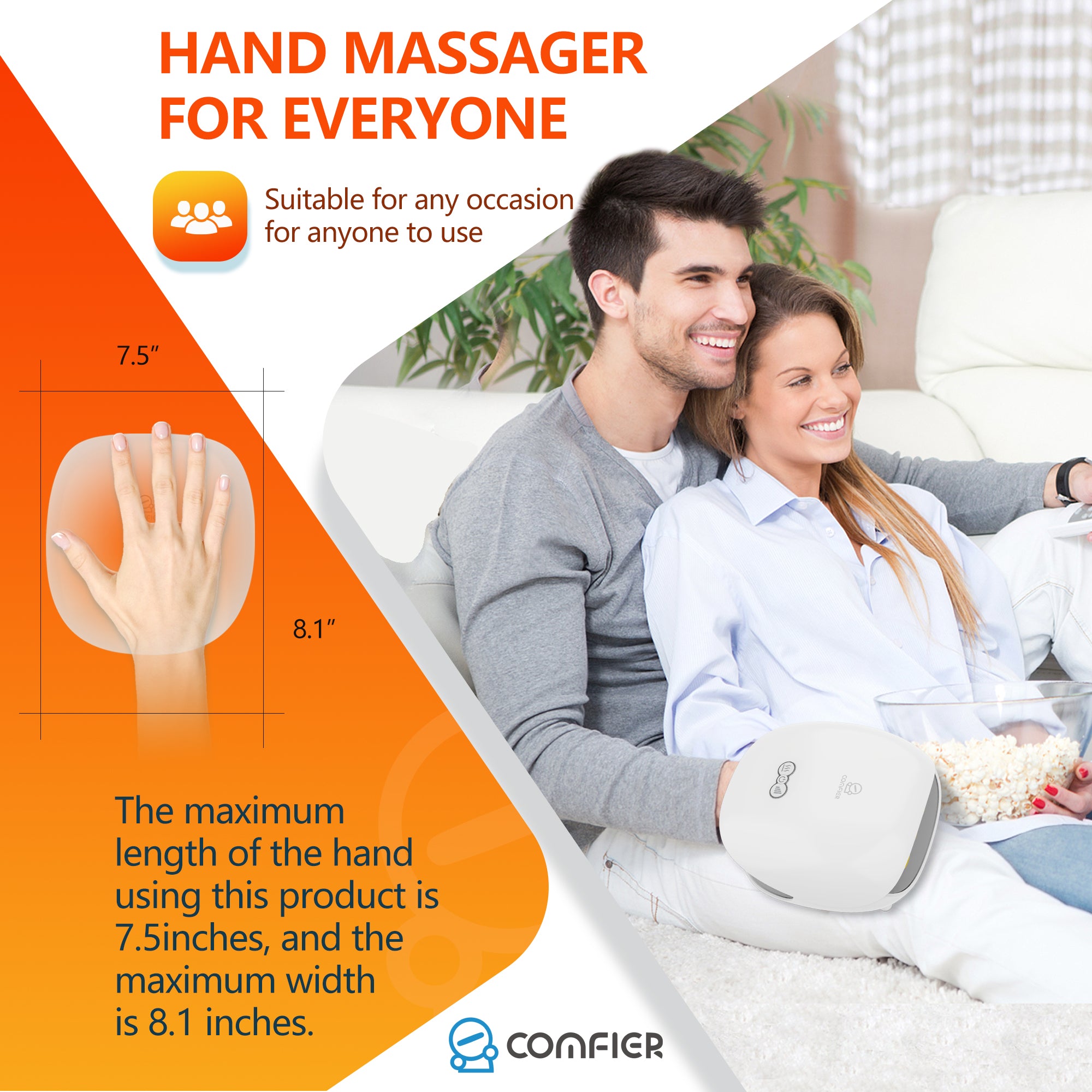 Comfier Wireless Hand Massager with Heat for Carpal Tunnel,Ideal Gifts(White, Colored packaging)- CF-4803-2
