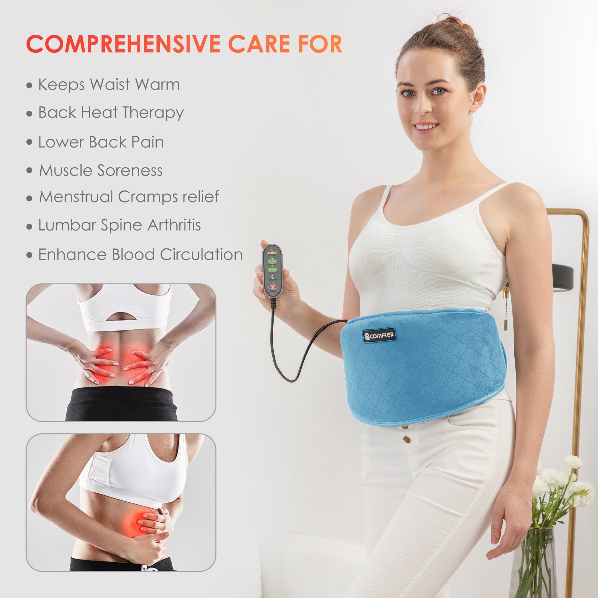 Comfier Heating Pad for Back Pain Relief, Heating Waist Belt with Adjustable Heat  - 6006NB
