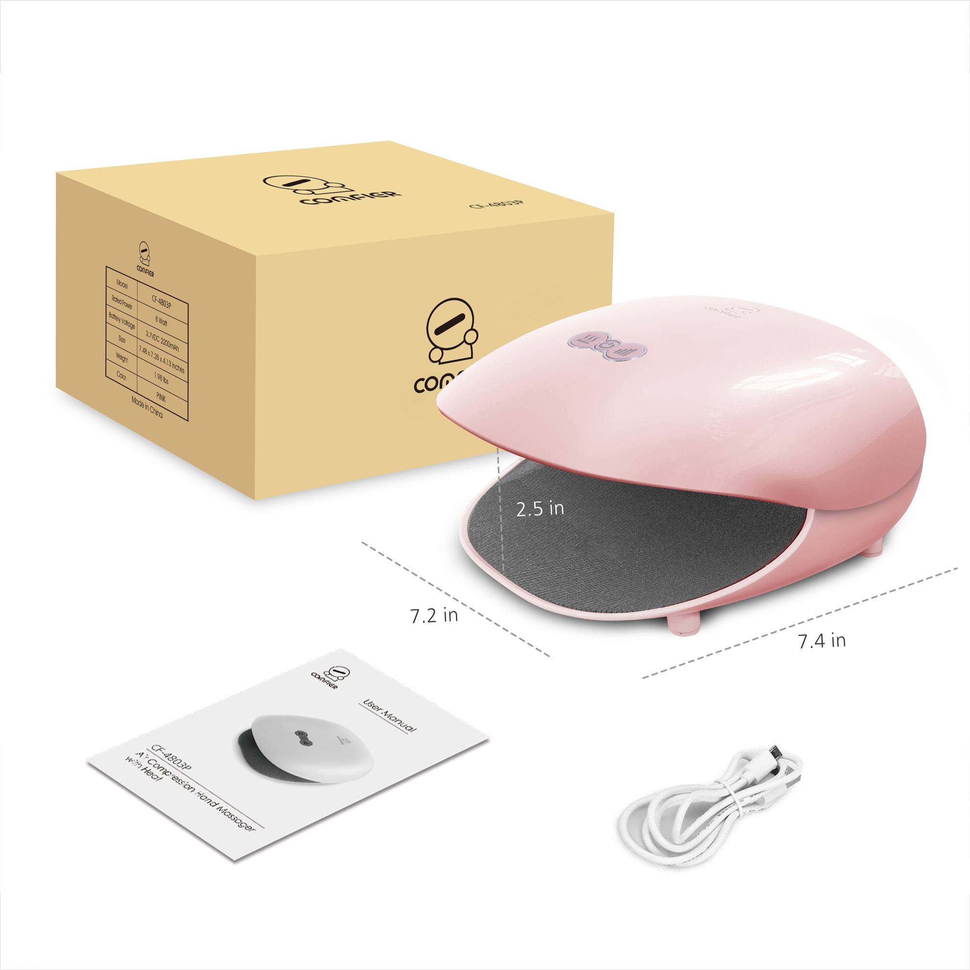 Comfier Cordless Hand Massager Machine with Heat for Carpal Tunnel hand pain relief(Pink) - 4803P