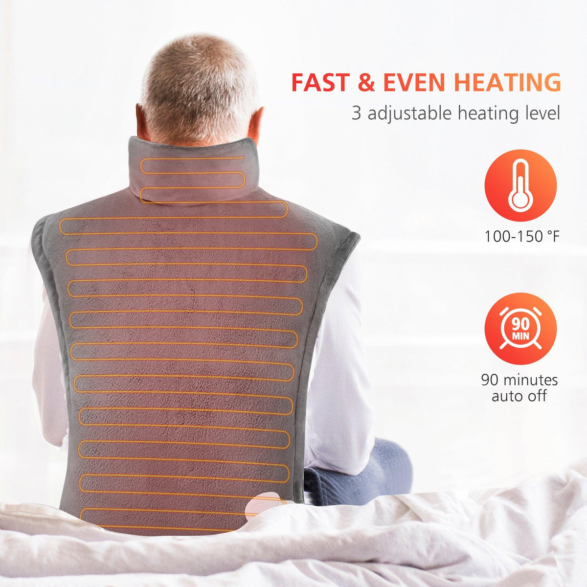 Comfier CF-H1822D gray heating pad with fast even heating and 3 heat levels