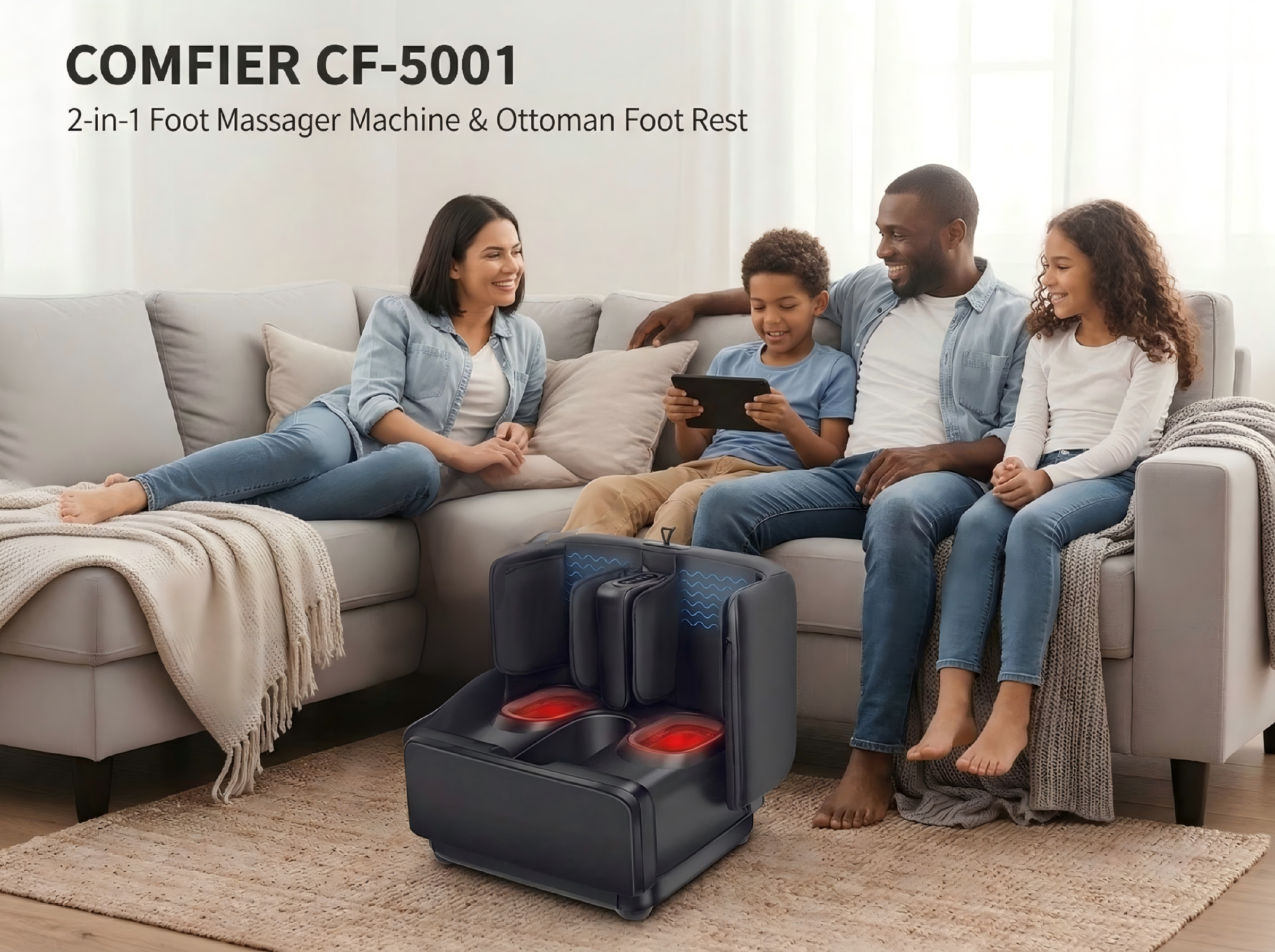 COMFIER 2 in 1 Foot Massager Machine & Ottoman Foot Rest, Shiatsu Foot and Calf Massager with Heat CF-5001