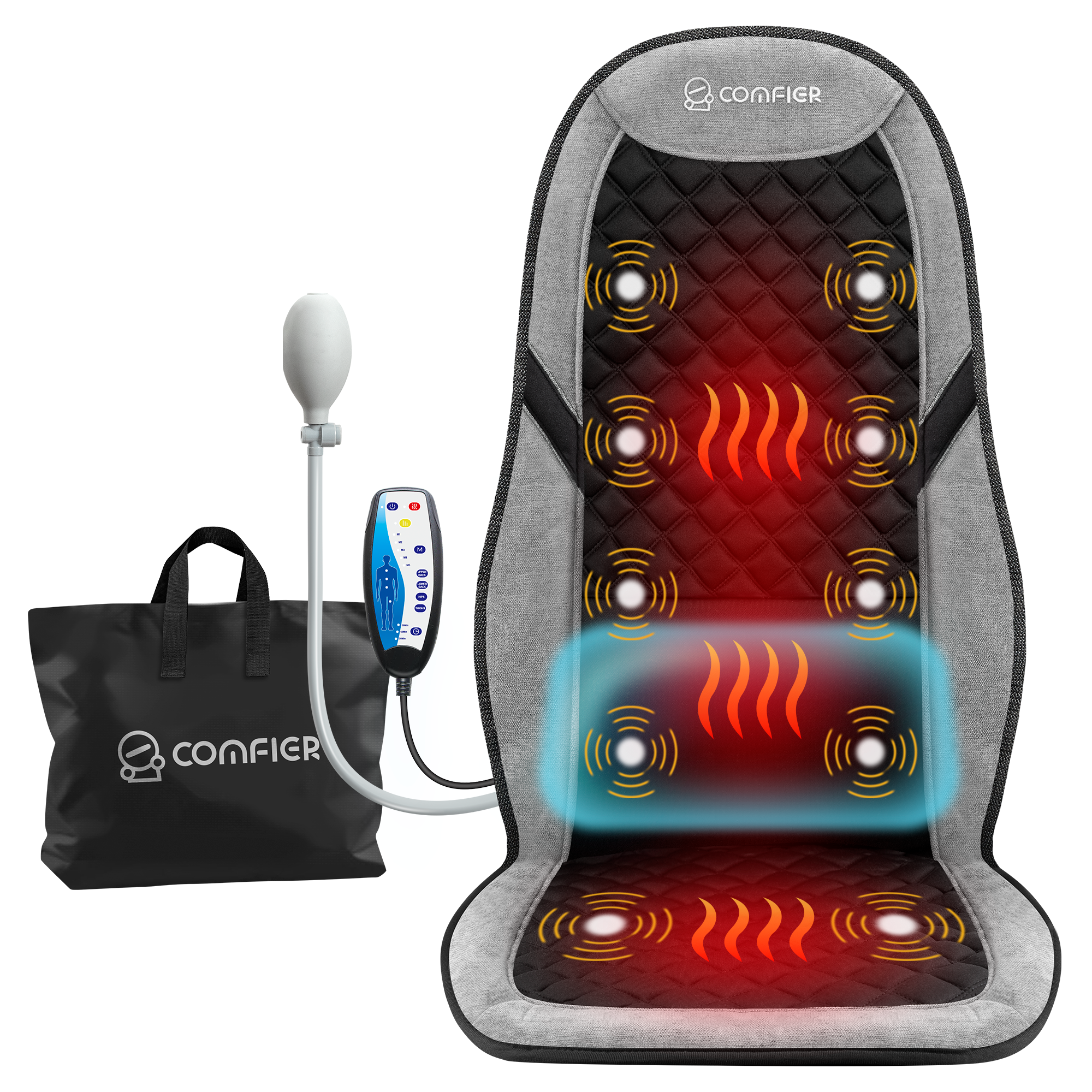 Upgrade Your Daily Comfort with the Massage Seat Cushion 2421 — Full-Back Vibration, Heat & Adjustable Lumbar Support
