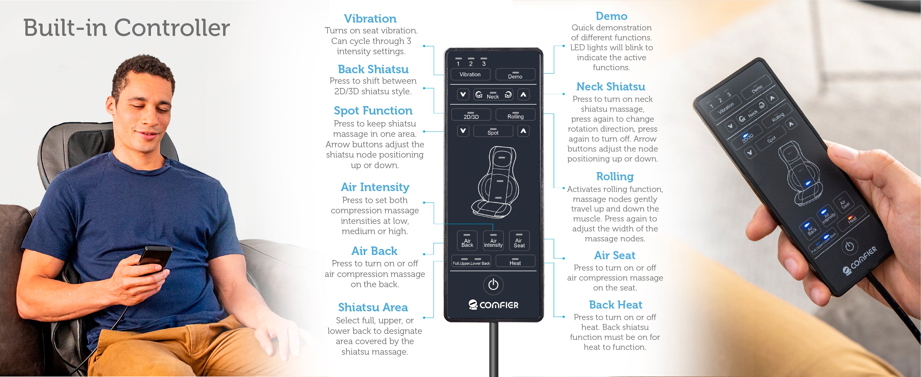 OMFIER Shiatsu Neck & Back Massager, 2D/3D Kneading Massage Chair Pad, APP Remote 2309-APP