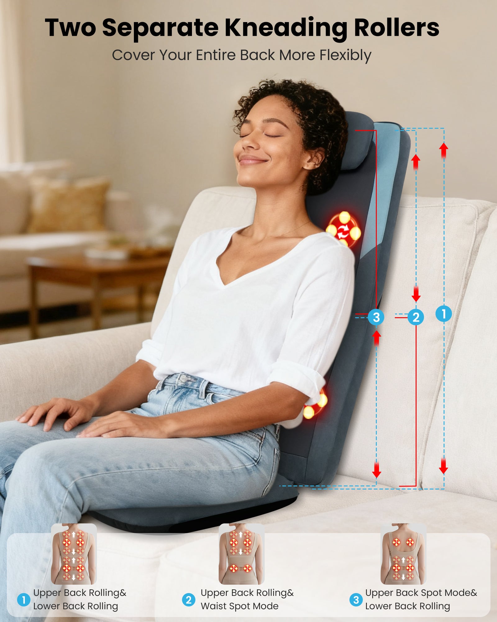COMFIER Shiatsu Back Massager with Heat, Long Track Dual 3D Rollers, Foldable Chair Massager for Full Back Pain Relief Deep Tissue, Seat Massage Pad, Gifts for Mom & Dad CF-2420
