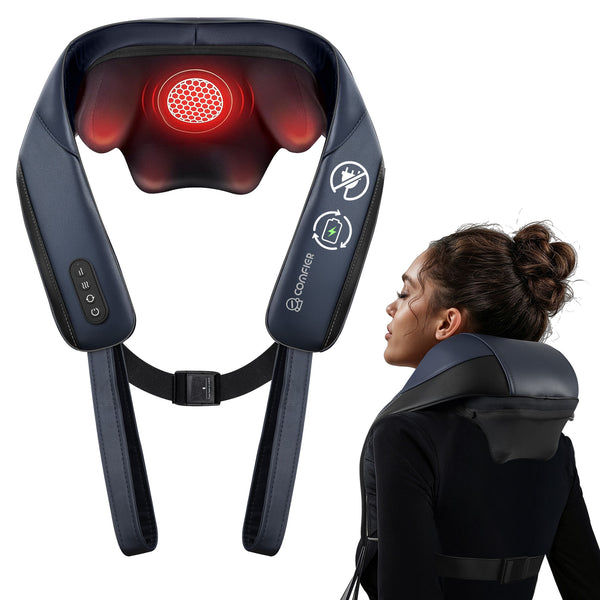 Shiatsu Neck Massager with Heat, Cordless Neck and Shoulder Massager for Pain Relief Deep Tissue， Rechargeable Gifts