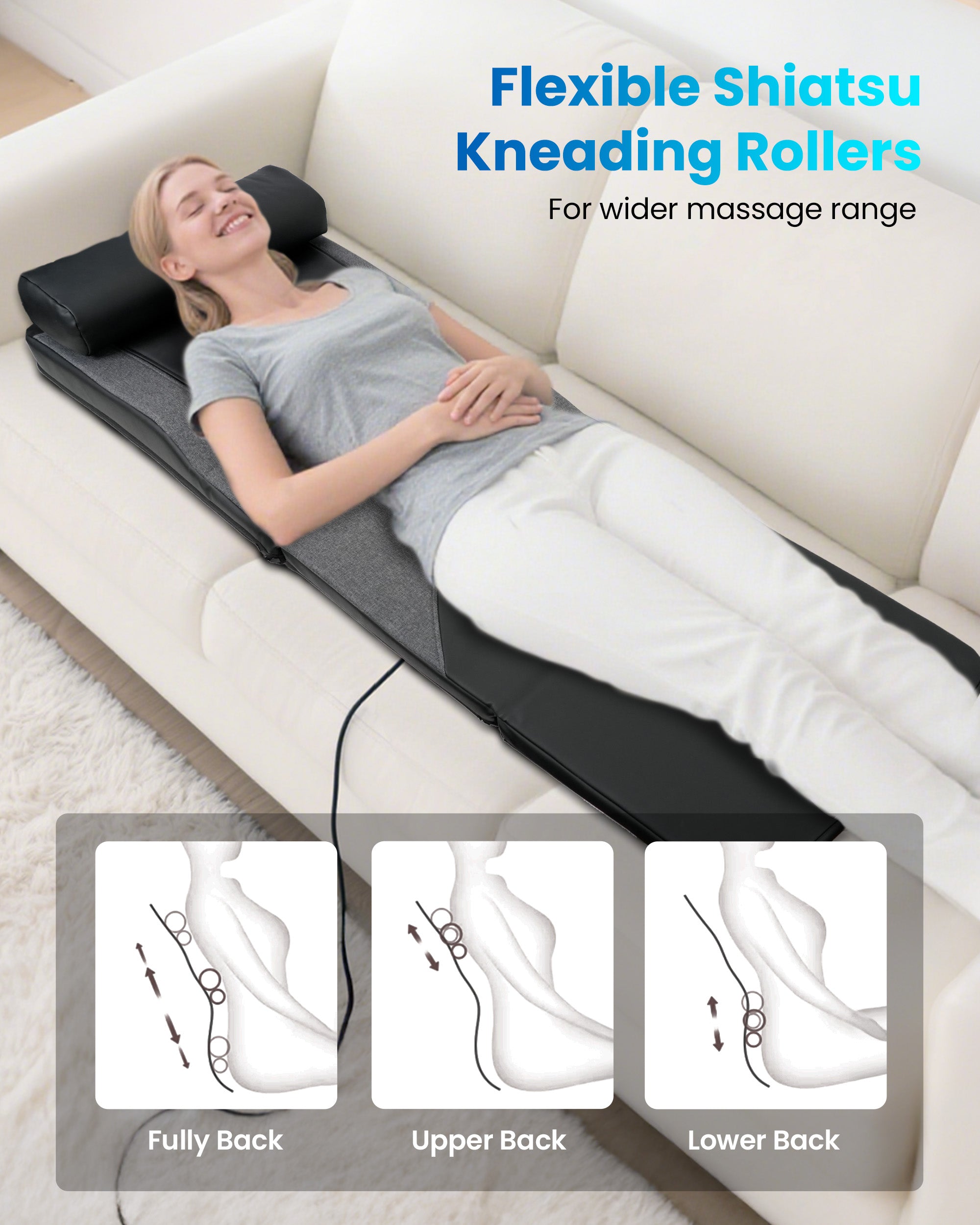 COMFIER Shiatsu Full Body Massage Mat with Heat, Back Massage Pad, Deep Tissue Kneading & Vibration Heating Chair Massager CF-3407