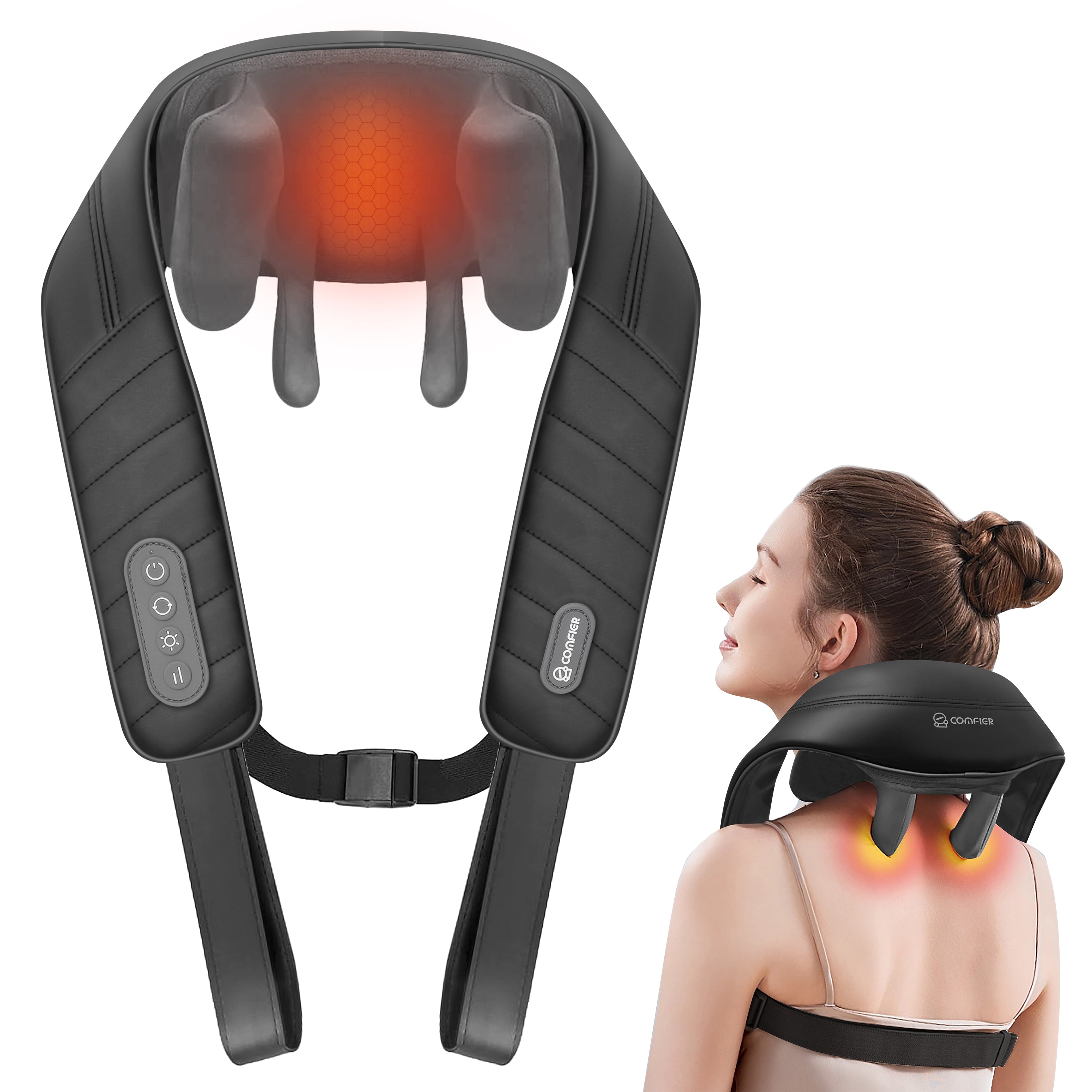 Comfier Shiatsu Shoulder & Neck Massager with Heat, 4D Deep