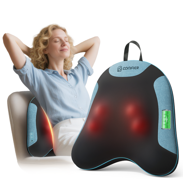 COMFIER Cordless Back Massager for Pain Relief Deep Tissue, Lower Back Massager with Heat, Shiatsu Neck and Shoulder Massage Pillow, Rechargeable & Portable for Office, Home Use CF-1508