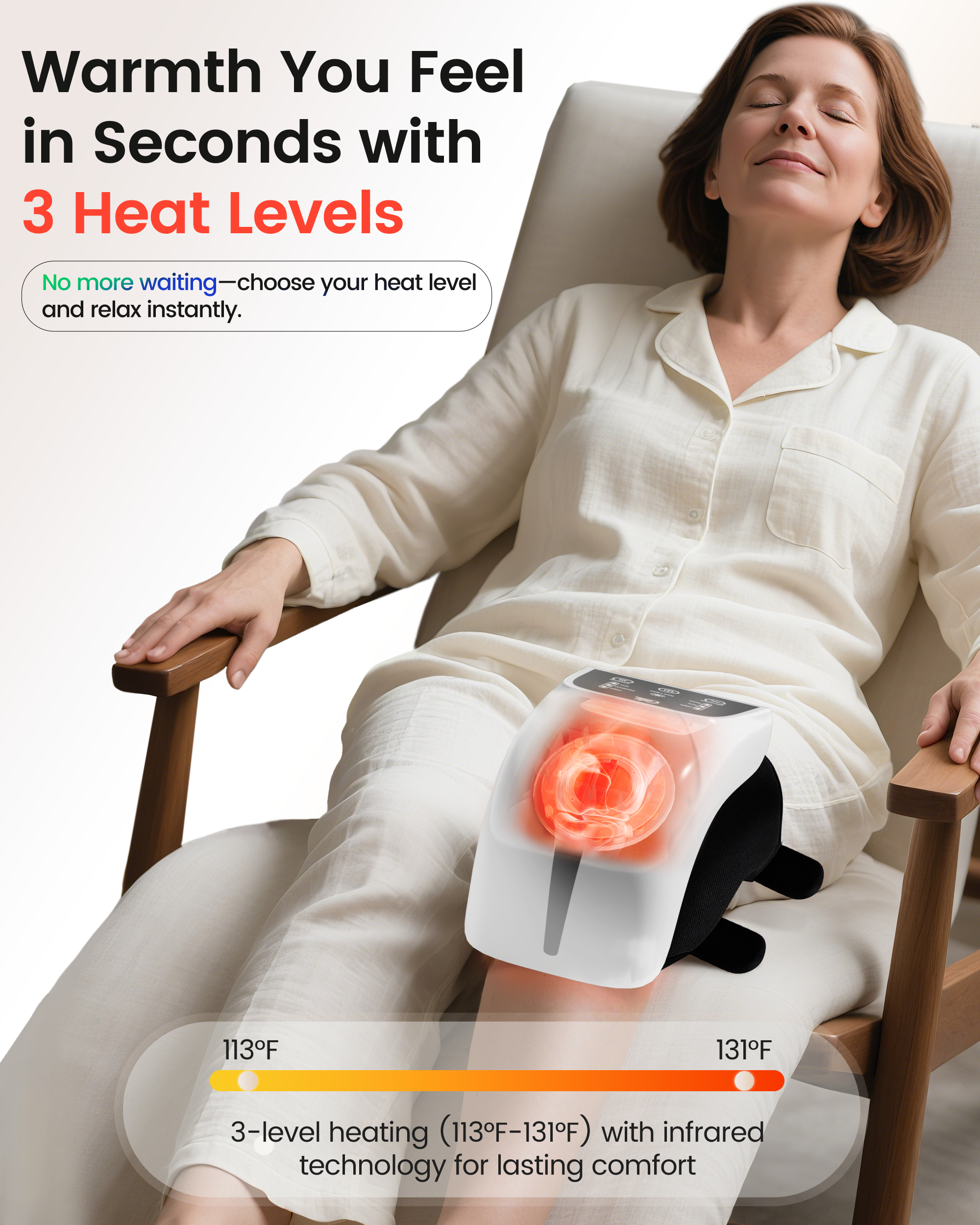 CILI Cordless Knee Massager with Heat, Red Light Knee Massager for Pain Relief, Heated Knee Brace with 3 Heat & 3 Vibration Levels CL-5504