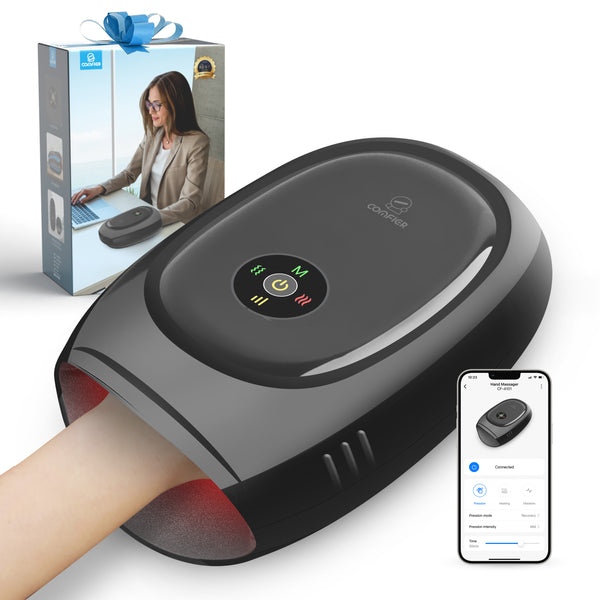 COMFIER Hand Massager Machine for Arthristis,Carpal Tunnel,Hand Massage with Heat and Compression,APP Control,Hand Wrist Finger Massager with Vibration - 4101B