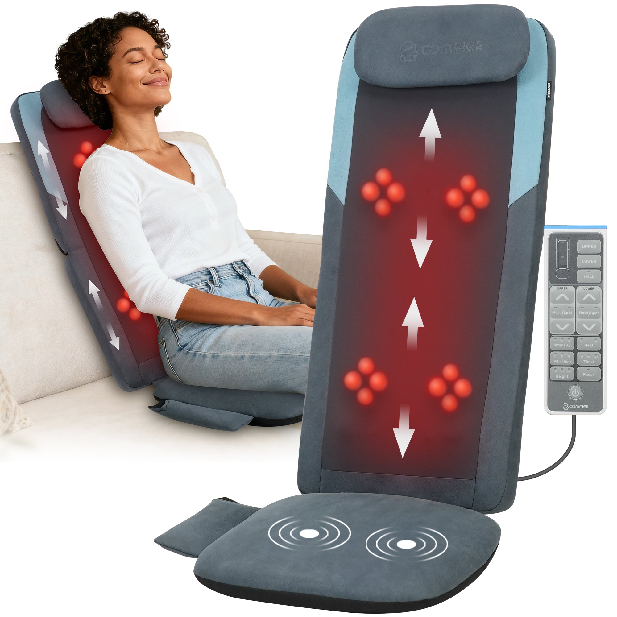 COMFIER Shiatsu Back Massager with Heat, Long Track Dual 3D Rollers, Foldable Chair Massager for Full Back Pain Relief Deep Tissue, Seat Massage Pad, Gifts for Mom & Dad CF-2420