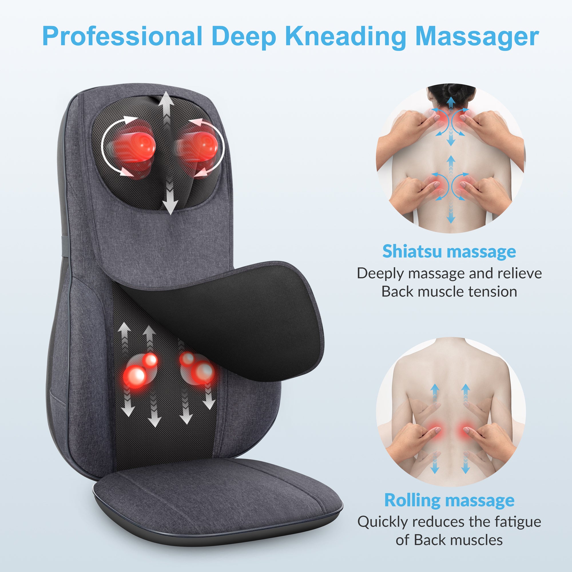 COMFIER Shiatsu Neck Back Massage Seat Cushion with Heat, Adjustable Kneading Rolling Massage Chair CF-2113