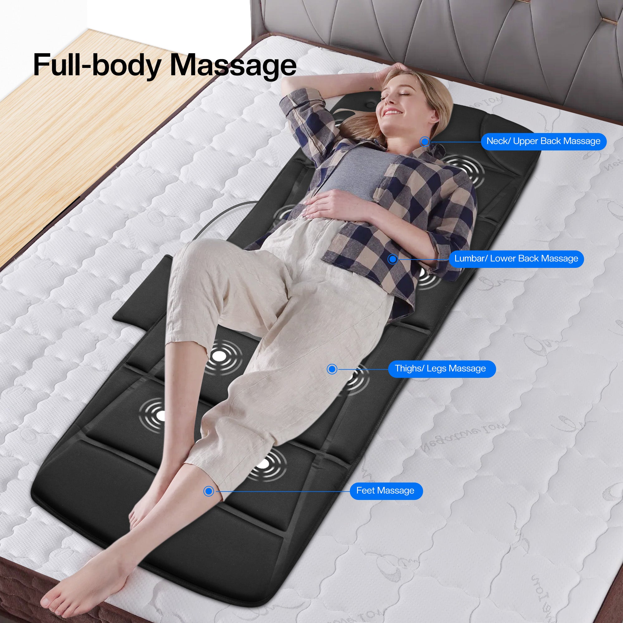 CILI Full Body Massage Mat 10 Vibration Massage Motors with Heating for Back, Shoulder, Leg, Gifts for Men Women, Mom Dad, Black-CL-3701