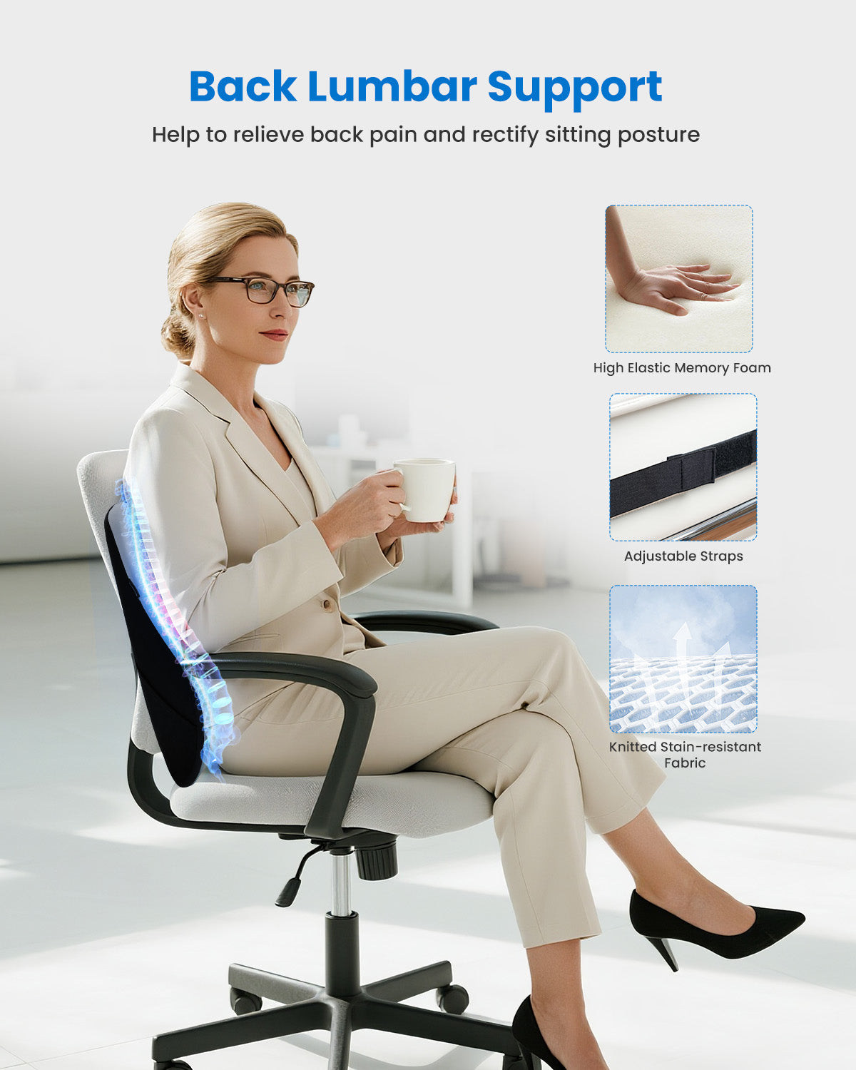 COMFIER Lumbar Support Pillow for Office Chair, Vibration Massage Back Support with Heat, Heated Back Lumbar Pillow for Chair Massager, for Car,Office Computer Gaming Chair-Gray CF-1428