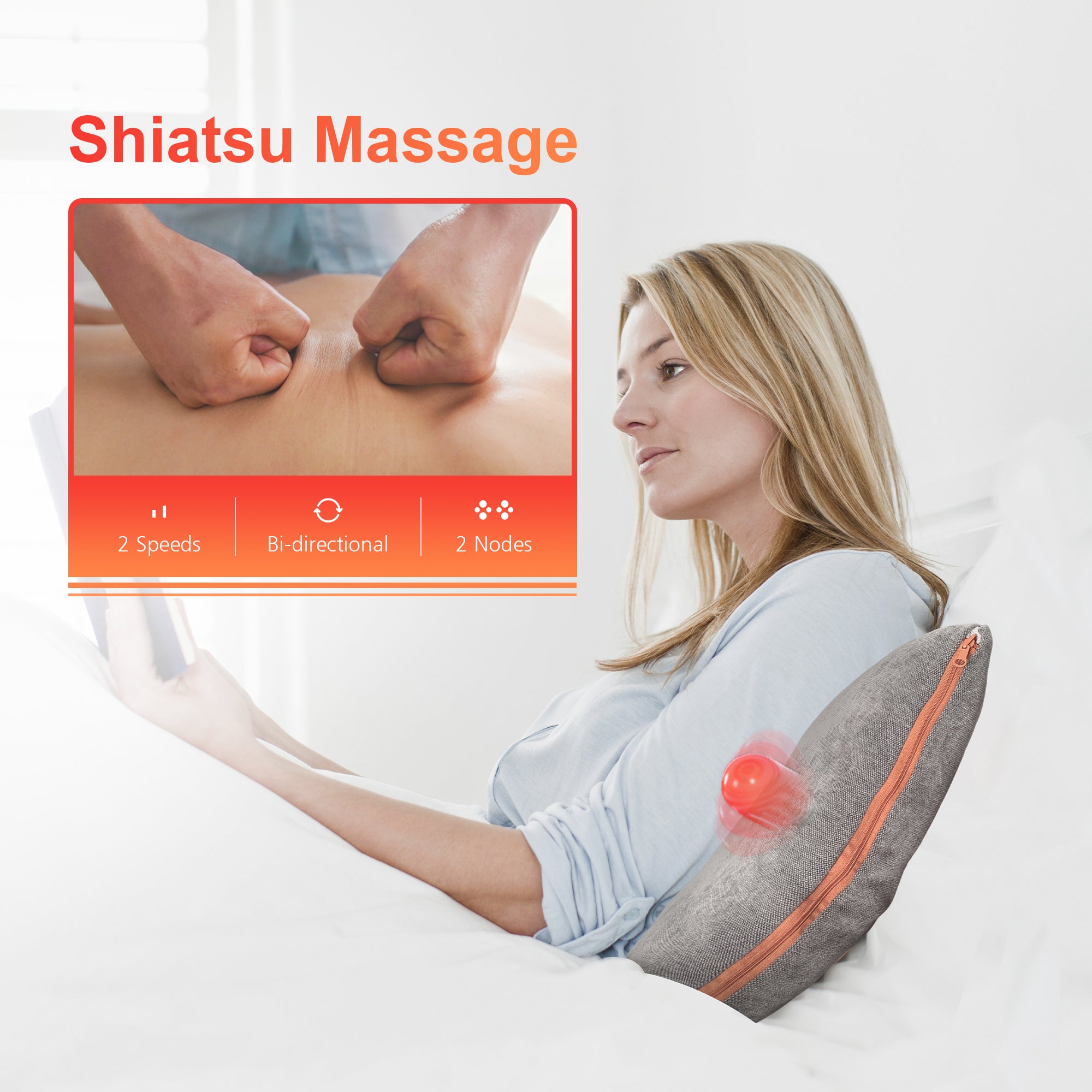 Comfier Shiatsu Rechargeable Back Massage Pad for Back Pain Relief  --CF-1230S