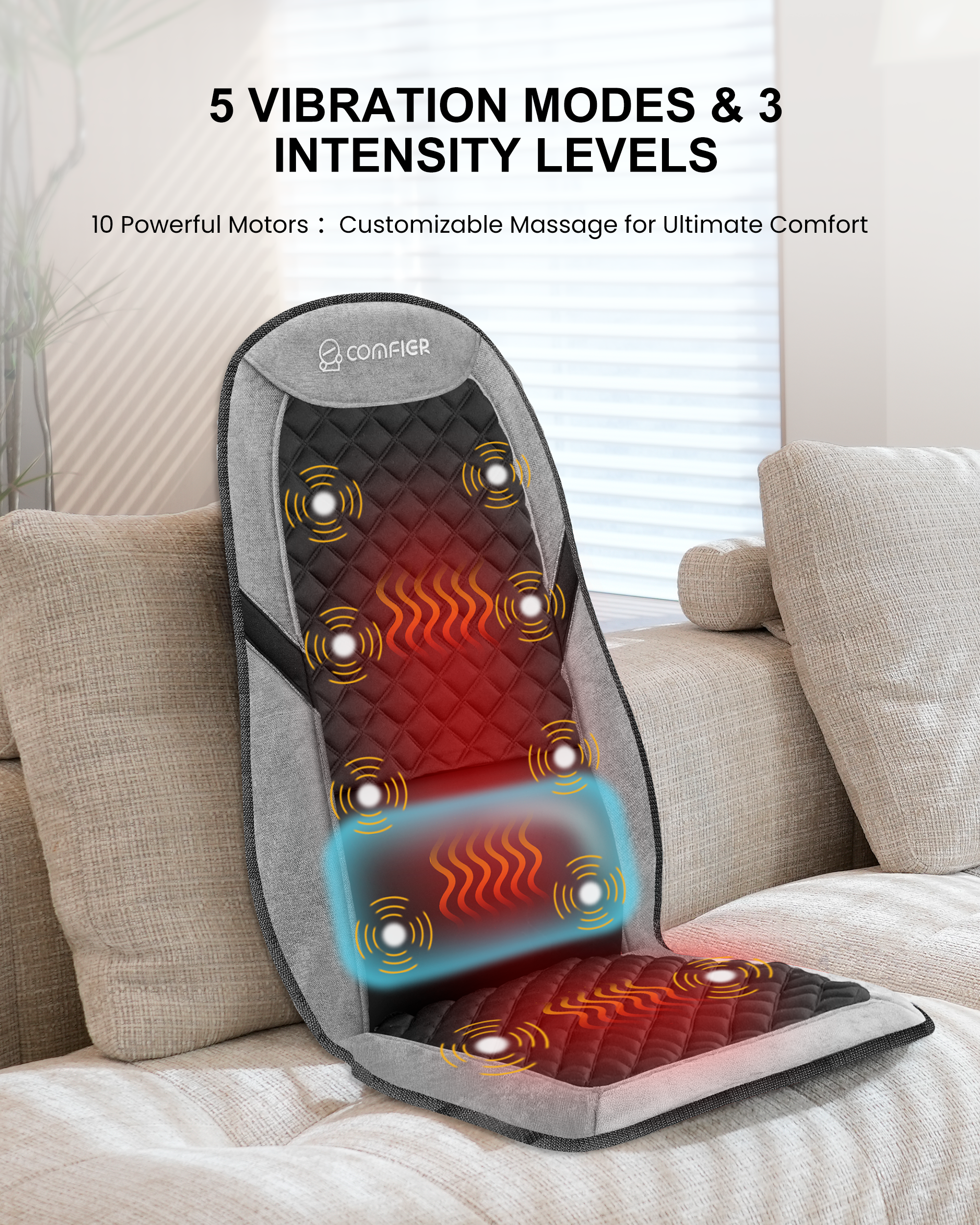 Vibrating Back Massager Seat Cushion with Heat Lumbar Support 1 Count Vibrating Back Massager Seat Cushion with Heat Lumbar Support 1 Count