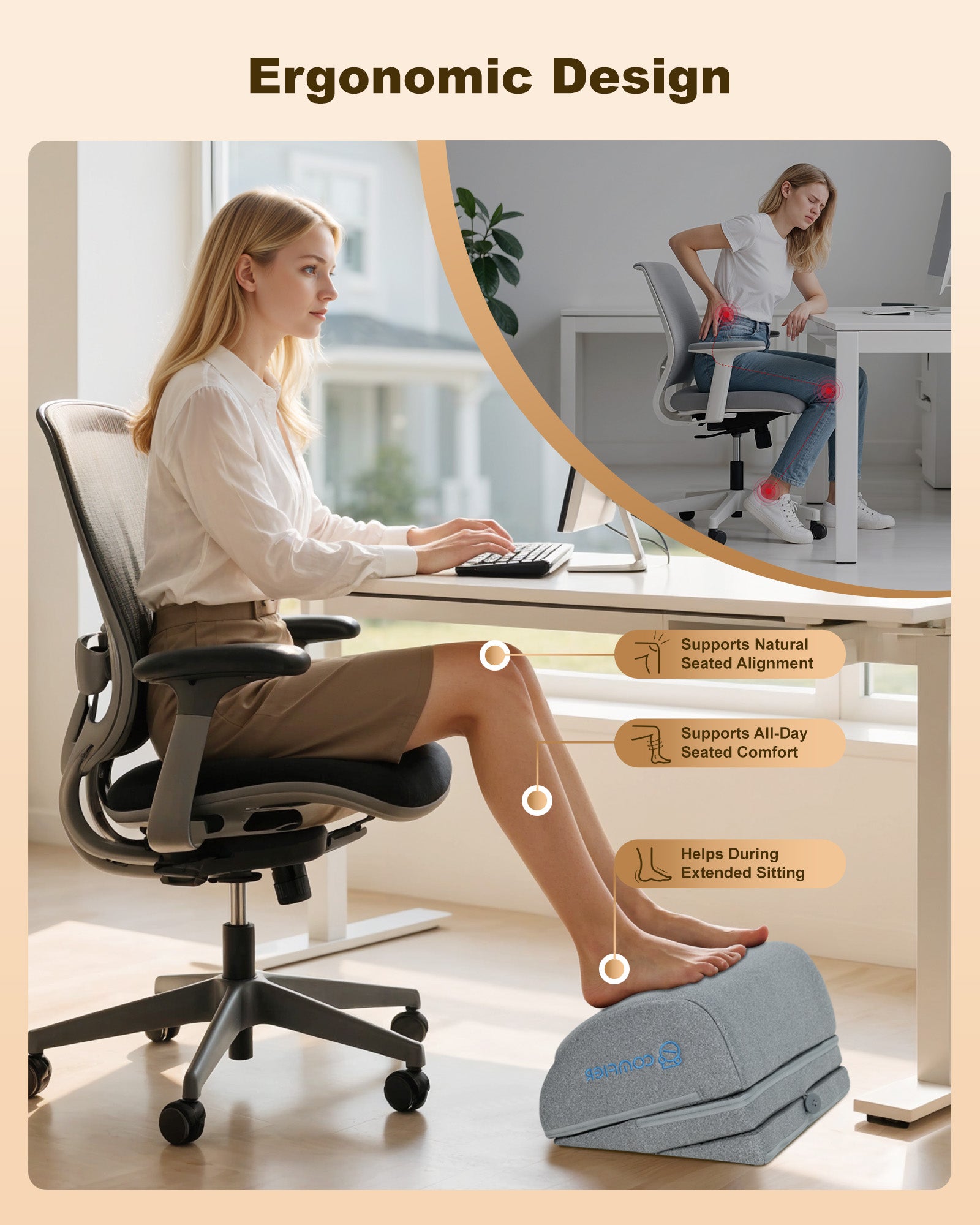 COMFIER Foot Rest Under Desk at Work with Heat, Vibration, Foot Heater Foot Warmer, 3 Height Under Desk Foot Rest for Office Chair, Gaming Chair Footstool, Ergonomic Heated Footrest, Computer Desk Use CF-5420