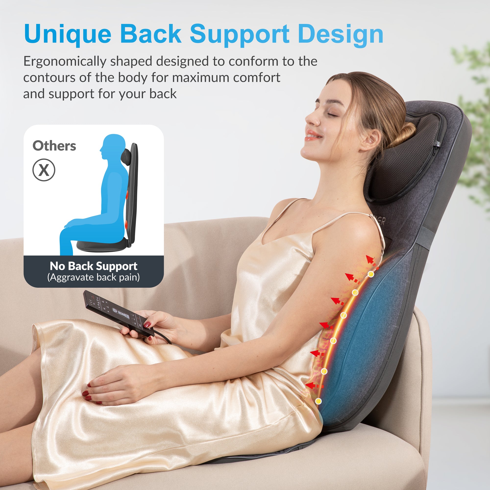 COMFIER Shiatsu Neck Back Massage Seat Cushion with Heat, Adjustable Kneading Rolling Massage Chair CF-2113