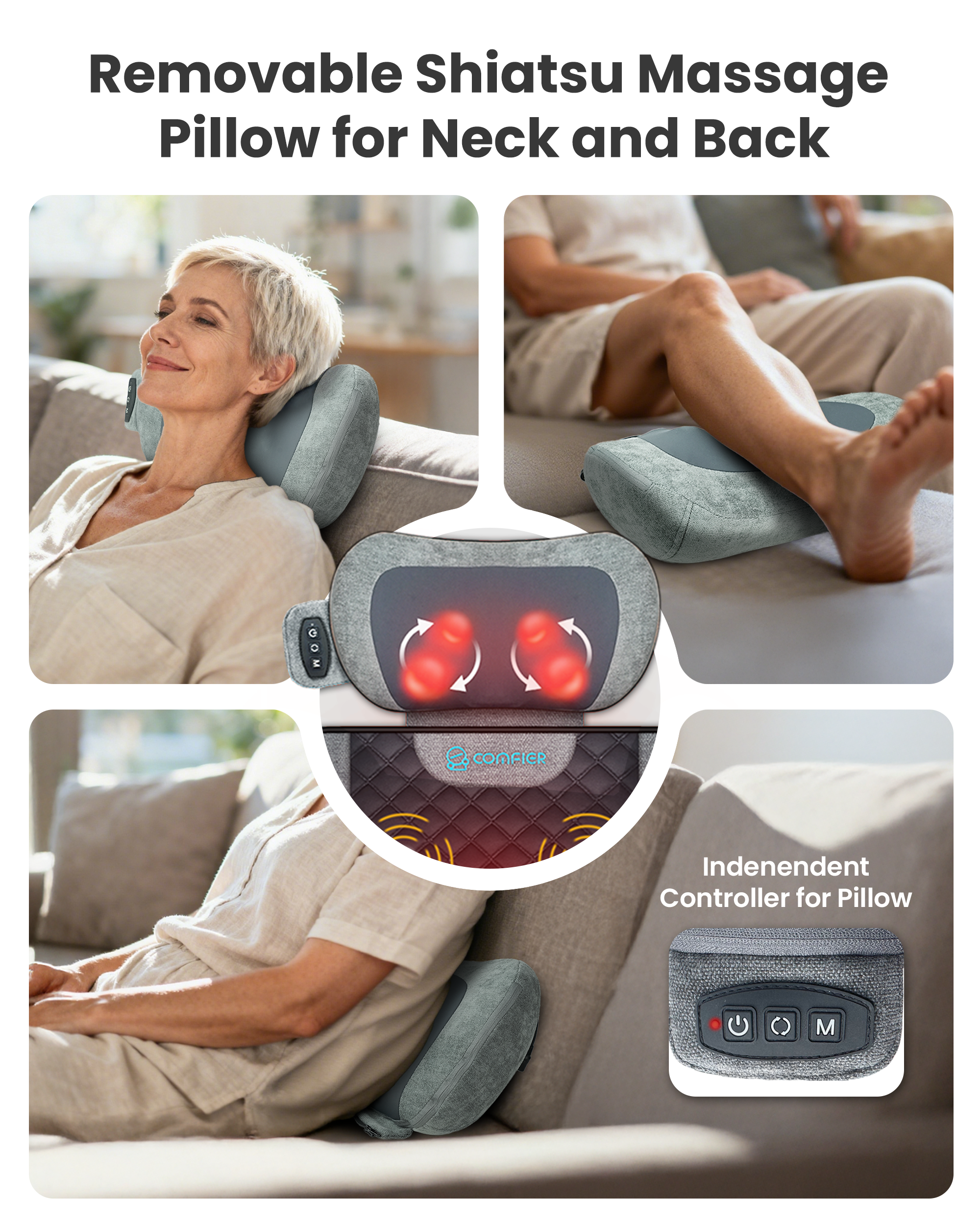 10-Motor Vibration Massage Mat with Detachable Shiatsu Neck Pillow - 3408 10-Motor Vibration Massage Mat with Detachable Shiatsu Neck Pillow - 3408