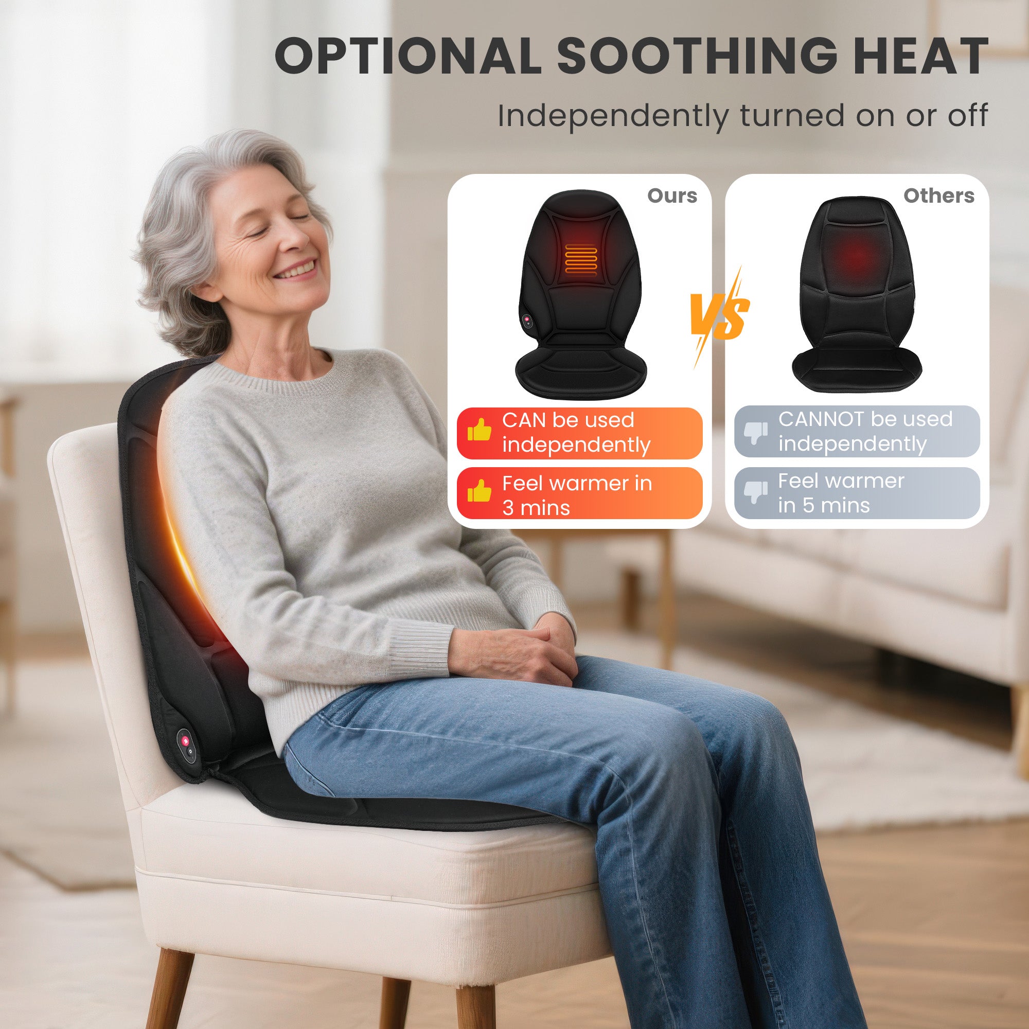 COMFIER Vibration Massage Chair Pad with Heat, Vibrating Massage Seat Cushion, Heated Chair Massager Pad for Back