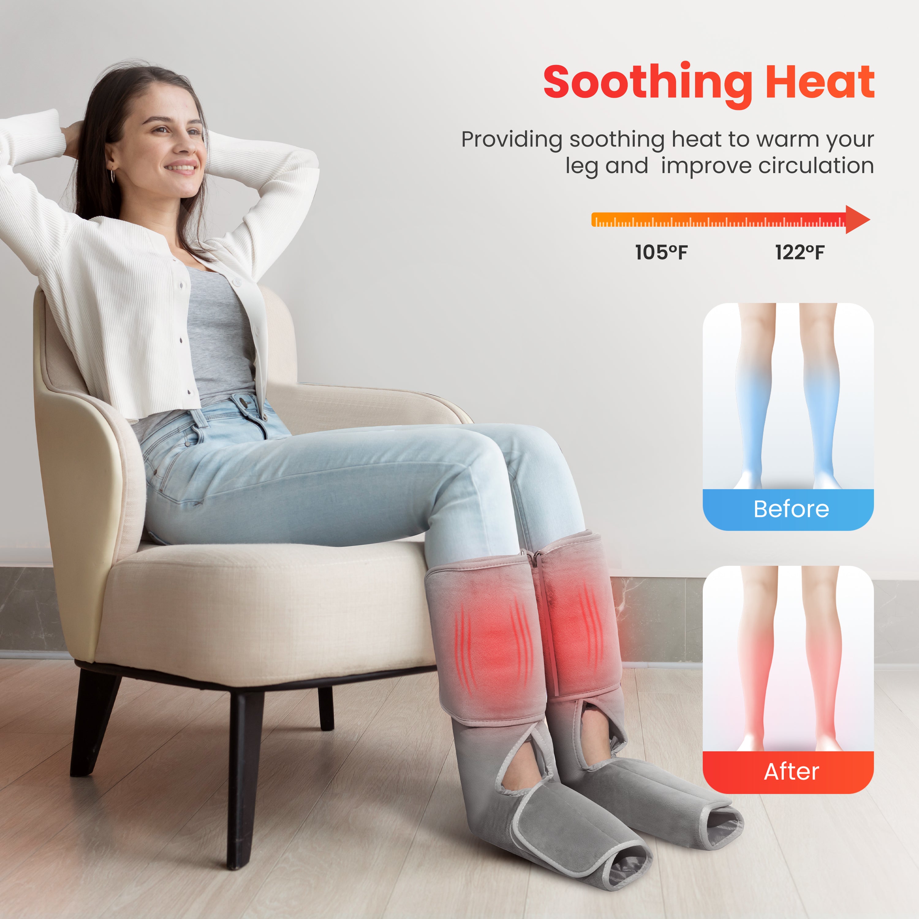 COMFIER Leg Massager for Circulation with Heat, Air Compression Calf Massager Pain Relief CF-EMK701